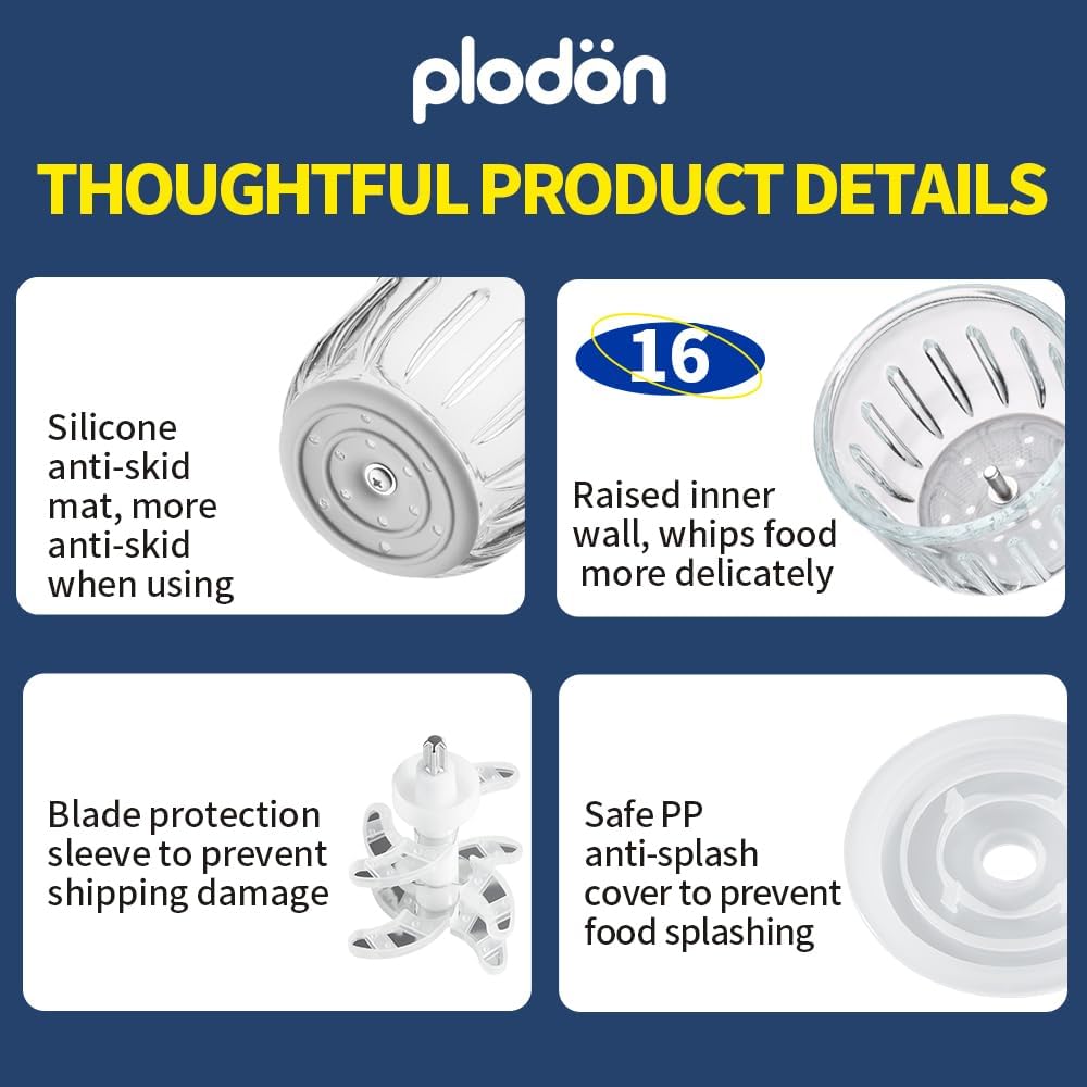 Baby Food Maker Mini Cute and Small Food Processor Puree Blender Grinder Chopper 300ml Cup Glass Bowl with 8 Blade Electric (Spaceman-Blue)