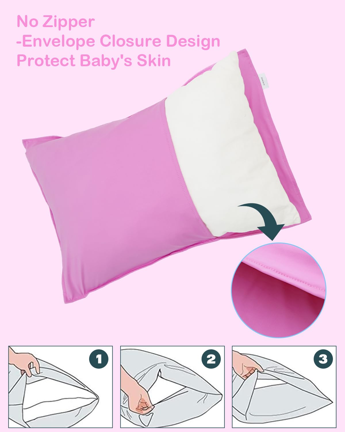 ALVABABY Toddler Pillowcases Stretchy Soft Kids Pillow Cover 2 Pack Fit 13"x 18" or 12"x16" Envelope for Girl Boy Sleepy Travel Pink 2TPN01A