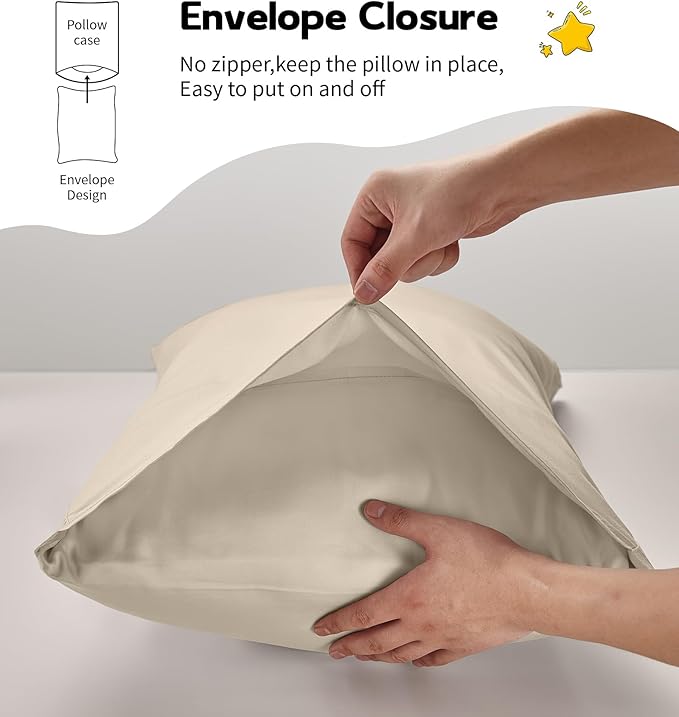 Deep Dream Toddler Pillowcases for 13x18 Pillow 2 Pack, 100% Cotton Travel Pillow Case Cover, 600 Thread Count Cotton Pillow Covers, Soft & Breathable Small Pillow Cases Envelope Closure, Cream