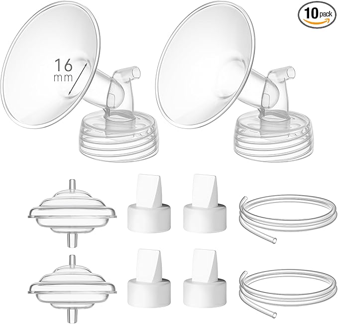 16 mm Flange Set Compatible with Spectra/Motif Luna Wide-Mouth Bottles, Breast Pump Parts Includes Breast Shield Tubing Valve Backflow Protector, Not Original Spectra Accessories