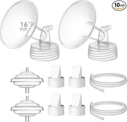 16 mm Flange Set Compatible with Spectra/Motif Luna Wide-Mouth Bottles, Breast Pump Parts Includes Breast Shield Tubing Valve Backflow Protector, Not Original Spectra Accessories