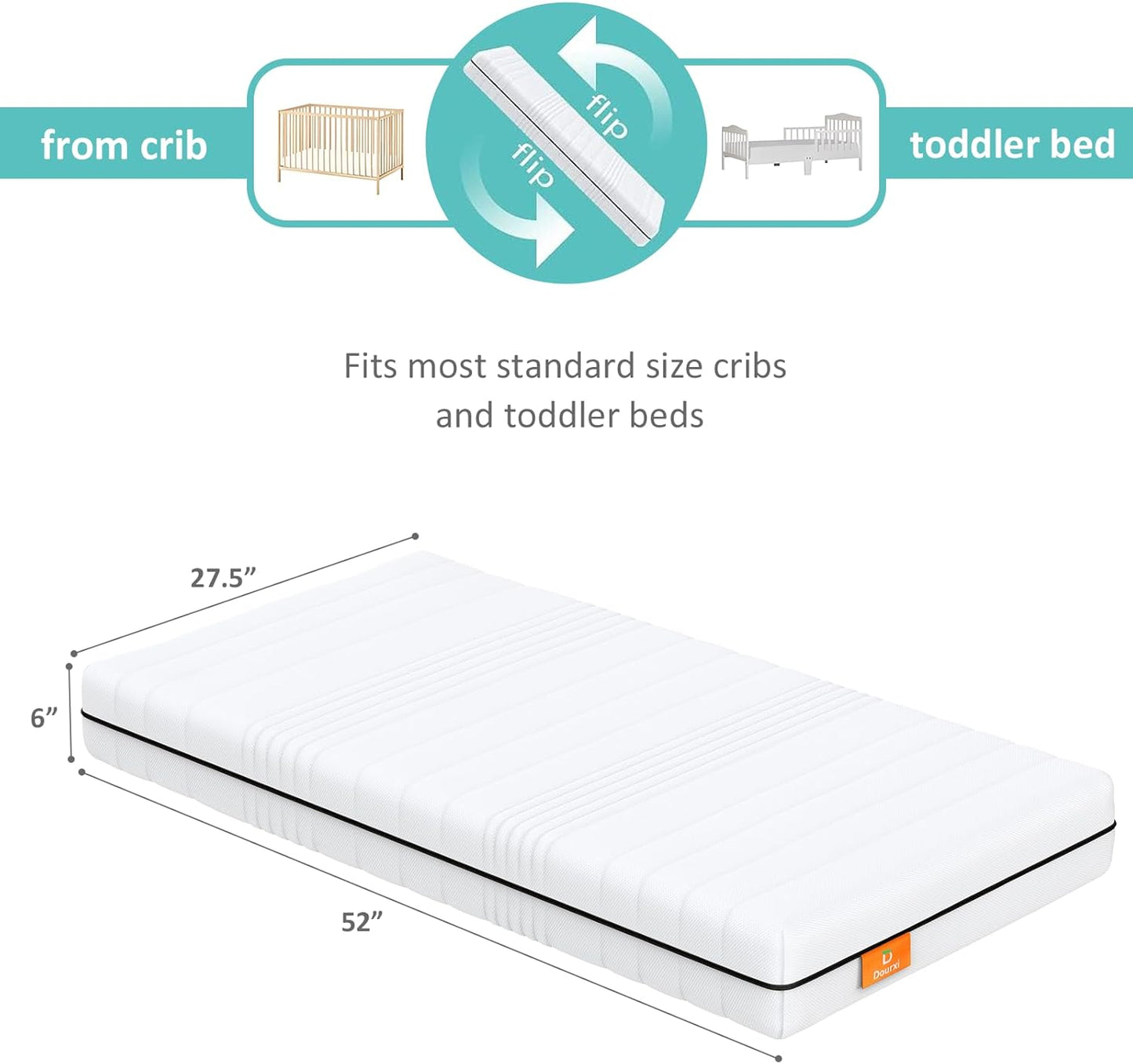 Crib Mattress, Breathe Through Baby Dual-Sided Comfort Memory Foam Toddler Mattress with Washable 3-D Mesh Cover, Fits Standard Full Size Crib and Toddler Bed, 52x27.5x6 inch