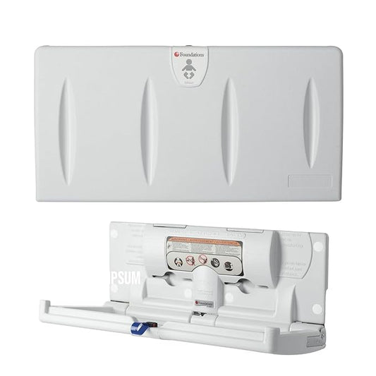 Foundations Classic Horizontal Wall-Mounted Baby Changing Station for Commercial Restrooms, Includes One Handed Adjustable Safety Strap & Liner Dispenser, Gray (100-EH)