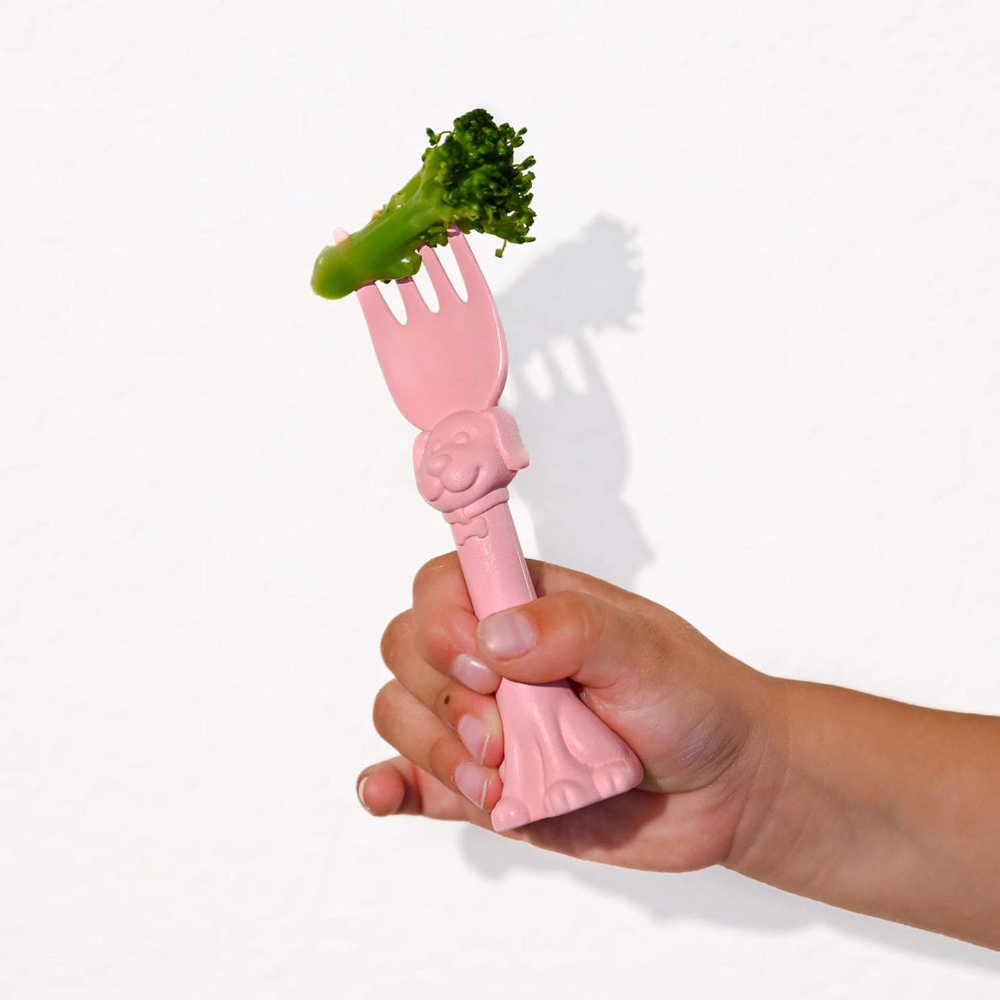 Made in USA Spoon la la Toddler Utensils Set - 2 Pack (1 Spoon & 1 Fork for Kids) - Self-Standing 3D Ergonomic Cat & Dog Handles - BPA-free, Dishwasher Safe, Baby Silverware (Pink)