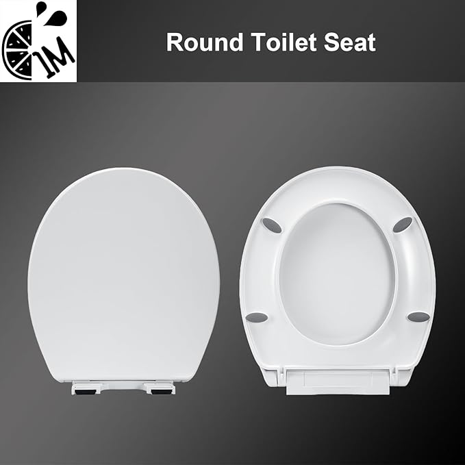 1M Soft Close Toilet Seat Round, Patented Quick Releasing for Easy Cleaning, Anti-Wiggling Design, Easy Installation (2PCS Pack)