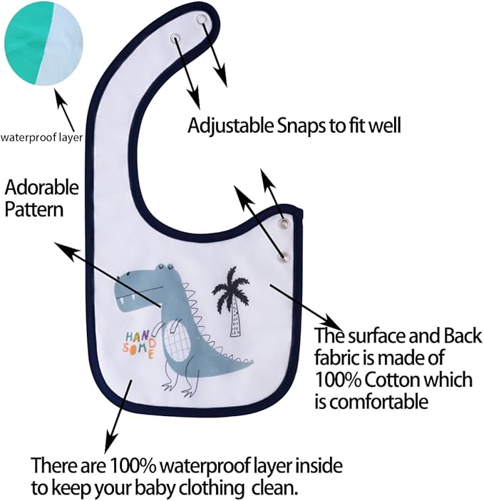 Maiwa 6 Pack Waterproof Cotton Baby Bibs for Girls Boys for Drooling Eating with Snaps