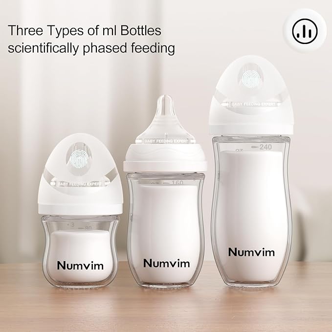 Natural Glass Baby Bottles with Gentle & Extra Slow Flow Nipples, Newborn Breastfeeding Bottle, Anti-Colic, Includes 1pcs SS Nipples(0 Month+) 2pcs S Nipples(1m+),3 Packs (White 3 Oz + 5 Ounce)