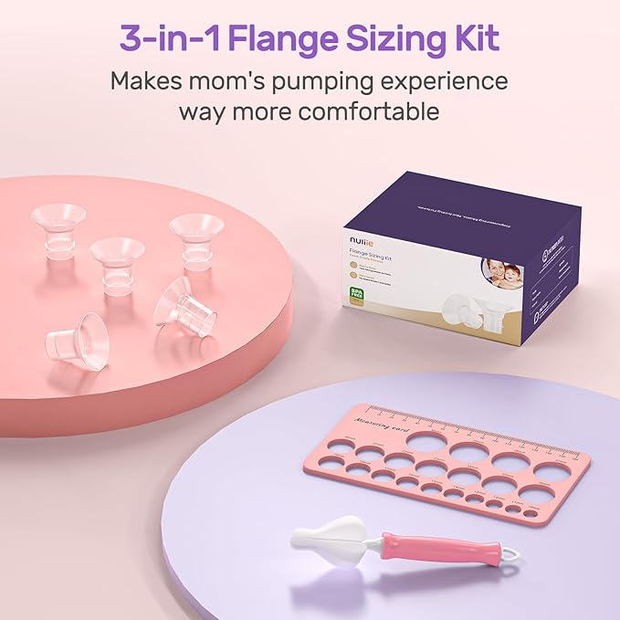 Nuliie 10PCS Silicone Flanges Insert Replacement Kit, Flange Sizing Kit 12/14/16/18/20mm for 24mm Flange/Shield Breast Pumps, Pumping Essential Kit for Moms