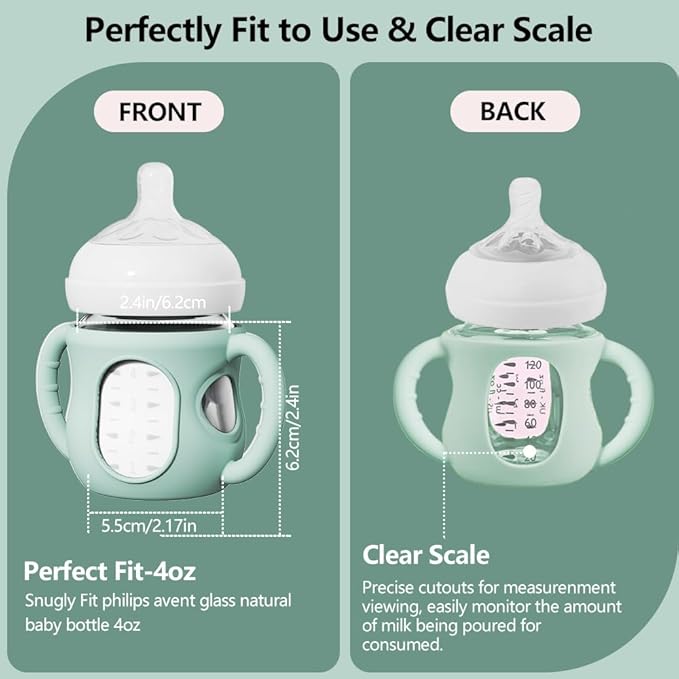 2 Pack Silicone Sleeves for Avent Natural Glass Bottles, Anti Breakage Bottle Holder with Handle, Compatible Philips Avent Glass Natural Bottle 4 oz