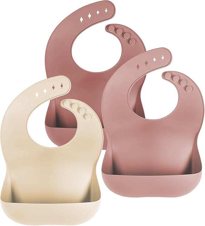 Cuddle Campus Set of 3 Silicone Bibs for Babies & Toddlers,Soft Adjustable Bibs with Pocket Food Catcher for Baby Girl,Boy