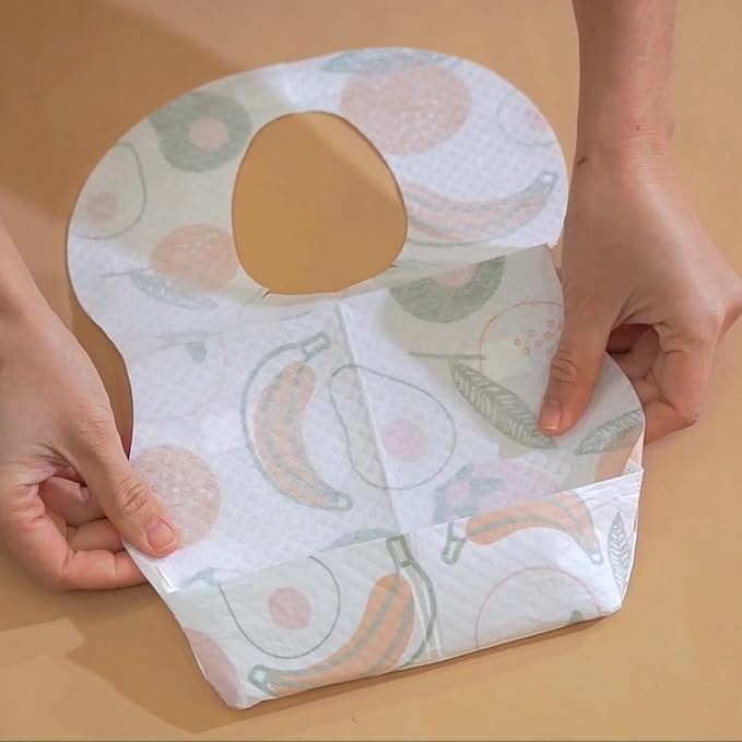 SUNVENO Disposable Baby Bibs with Crumb Catcher Pocket, Leakproof Liner, Adjustable Adhesive Tabs, Individually Wrapped
