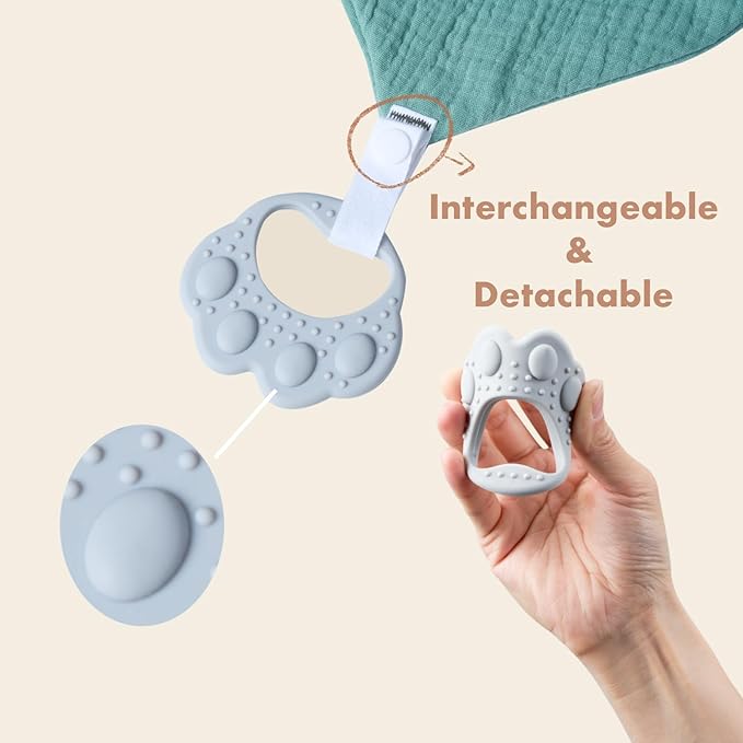 Baby Teething Bibs 6-Pack with Attachable Teether - 100% Organic Cotton, Super Absorbent & Soft Drool Bibs