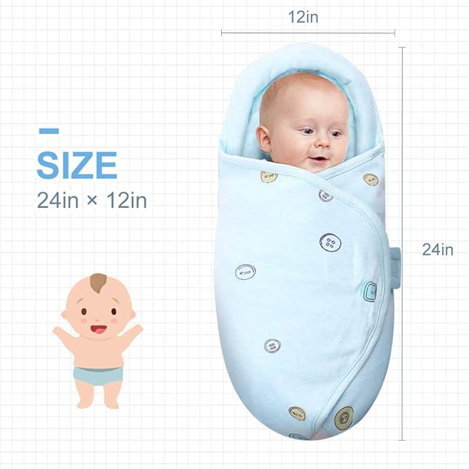 Premium Soft Cotton Baby Swaddle Blankets, Unisex Baby Blanket Wrap for Newborn Baby Boys Girls, Skin Friendly Wearable Swaddling Sleep Sack Calms Startle Reflex (Blue, 0-3 Months + 3-6 Months)