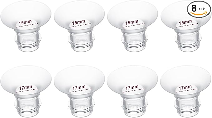 Flange Insert 15/17mm 8PCS Compatible with 24mm Flange/Shield of Most Pumps,Suitable for Momcozy/Medela/Spectra/TSRETE/Paruu Wearable Breast Pump,Reduce 24mm Tunnel Down to Correct Size,4pc/Size