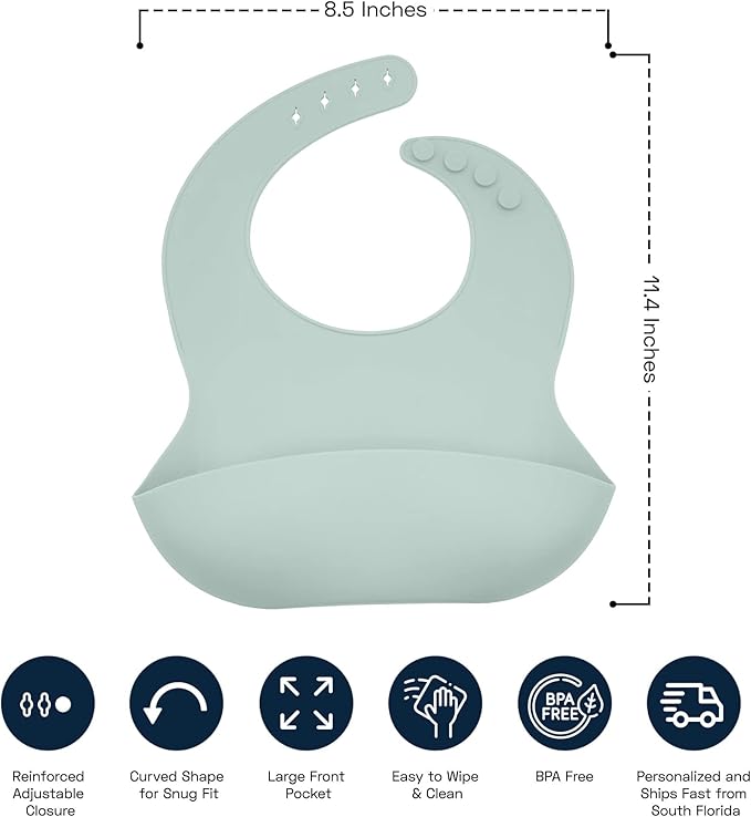 Personalized Silicone Bib and Spoon Set with Custom Name, Babies/Toddlers Durable Adjustable with Pocket for Baby Boy & Girl