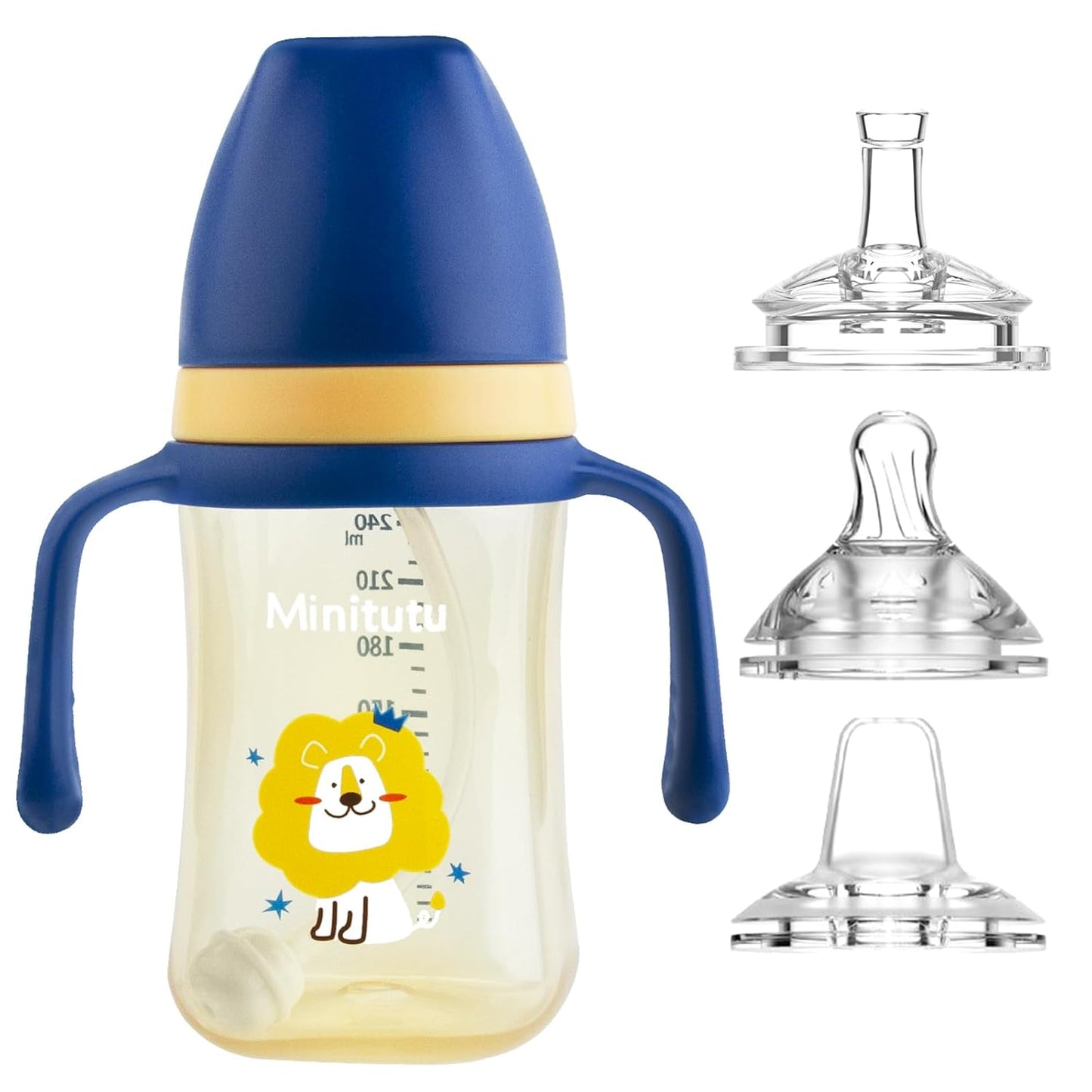 Qshare Sippy Cups For Toddlers, Weighted Straw Learner Cup with Handle for Babies, Water Bottle for Baby 6 Months with 3 Type of Spout, 8 Ounce (Yellow)