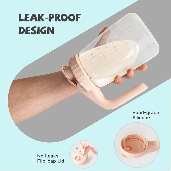 COMI 34oz Breast Milk Pitcher,No Leak Breast Milk Storage Containers for Fridge,Resistant to Heat and Cold,Wide Mouth Breastfeeding Essentials with Sealing Ring,Baby Formula Maker,Pink