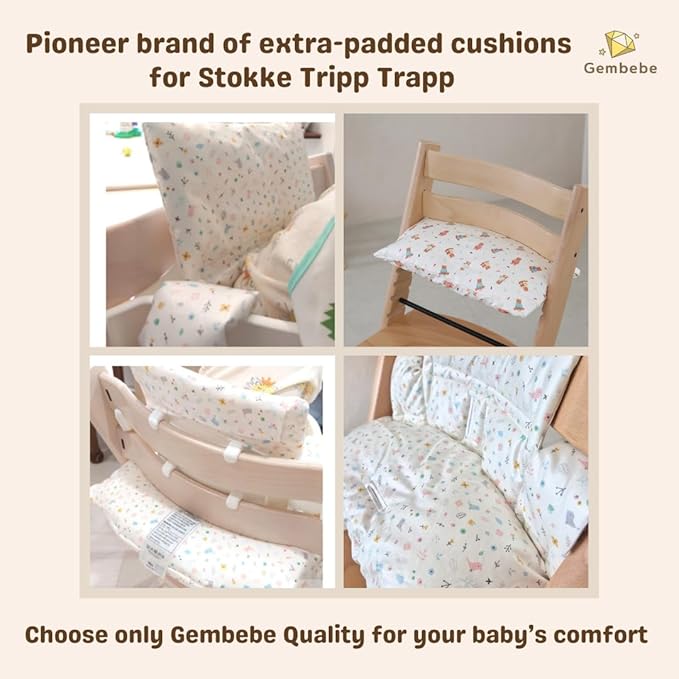 Waterproof Compatible Stokke Tripp Trapp Cushion Set - Easy to Clean Newborn Set - 100% Cotton High Chair Cushion (Little Birdie / 49.5 Counts)