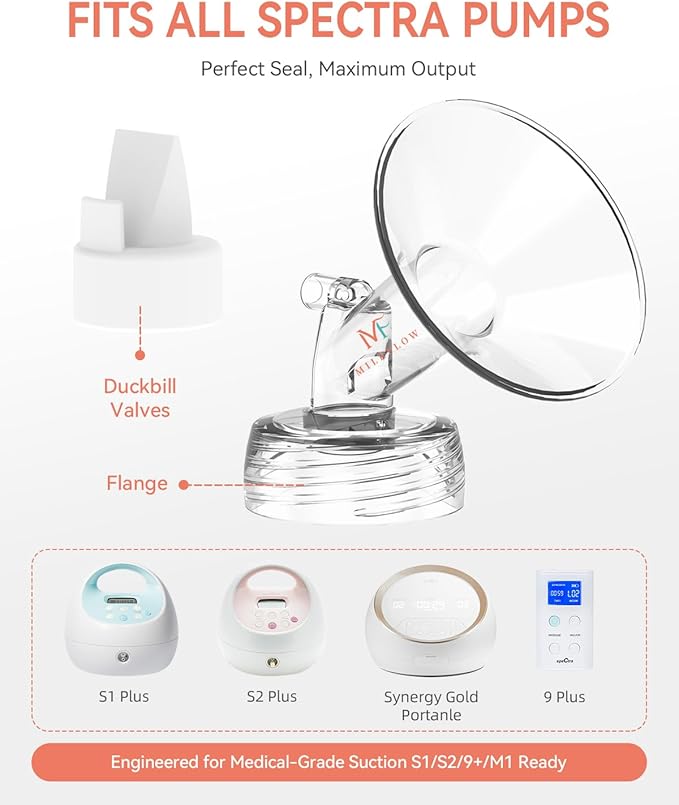 BPA-Free Breast Pump Replacement Parts: 2 Piece 27MM Flange & Valve Kit Compatible with Spectra S1/S2/9 Plus (Not Original Spectra Accessories)