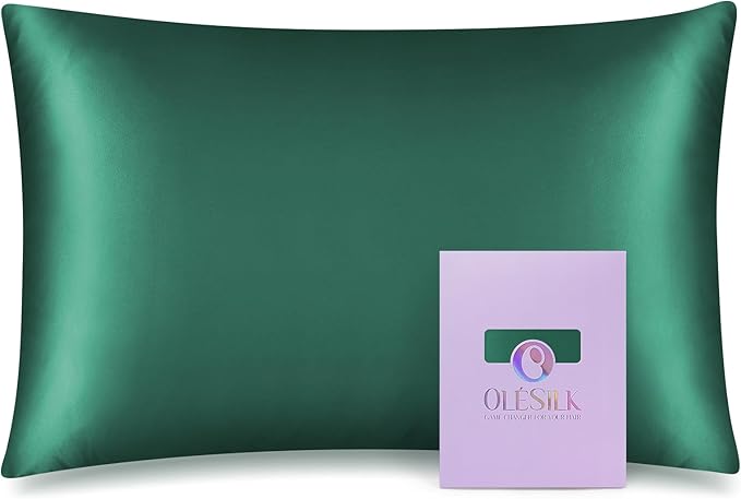 OLESILK 100% Mulberry Silk Toddler Pillowcase for Hair and Skin, Both Sides 19 Momme Pure Natural Silk Travel Pillow Cases with Hidden Zipper, 13"x 18", Dark Green