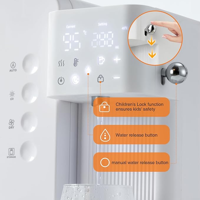 UV Sanitizer and Dryer 6-in- 1 Sanitizing Machine for Baby Bottles ，1.5L Formula Maker with Night Light 4 Temperature Control 24H Keep Warm 72H Storage