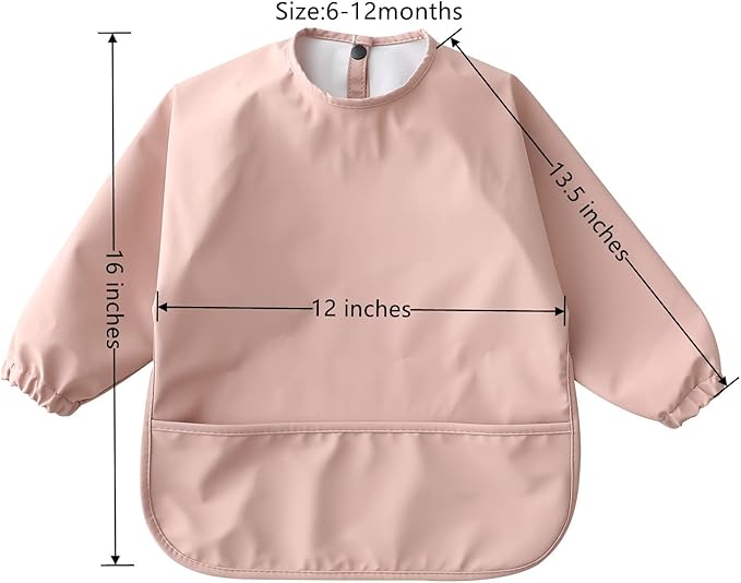 GZMM Waterproof Baby Bibs,Infant Toddler Long Sleeve Feeding Bib With Food Catcher,Wipe Clean & Washable