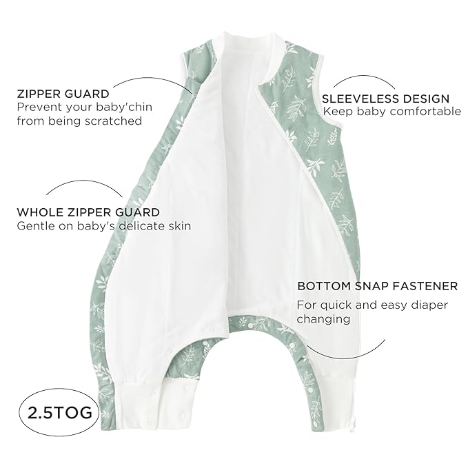 Duomiaomiao 2.5 TOG Toddler Sleep Sack 24-36 Months 100% Cotton Winter Side Open Zipper Baby Sleep Sack with Feet, Warm Toddler Wearable Blanket