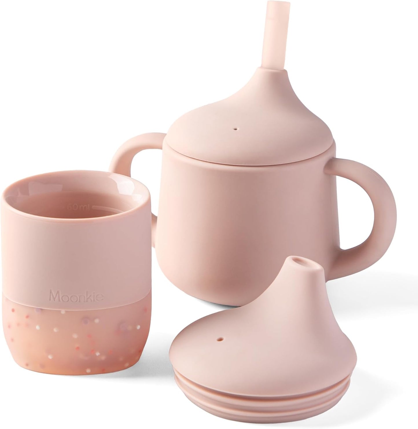 Moonkie Baby Training & Sippy Cup Set | 4 Months+ | Baby-Led Weaning Essential | Gift (Blush Cup Set, 2 Pack)