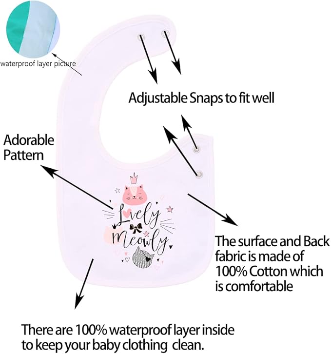 Maiwa 6 Pack Waterproof Cotton Baby Bibs for Girls Boys for Drooling Eating with Snaps