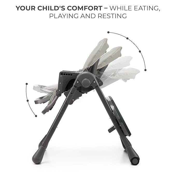Kinderkraft Tummie, 2-in-1 high Chair, Baby Chair, Ergonomic, Comfortable, Reclining, Foldable, with Ajustable Height, Footrest, Detachable Tray, for Toddler, with Toys, Gray