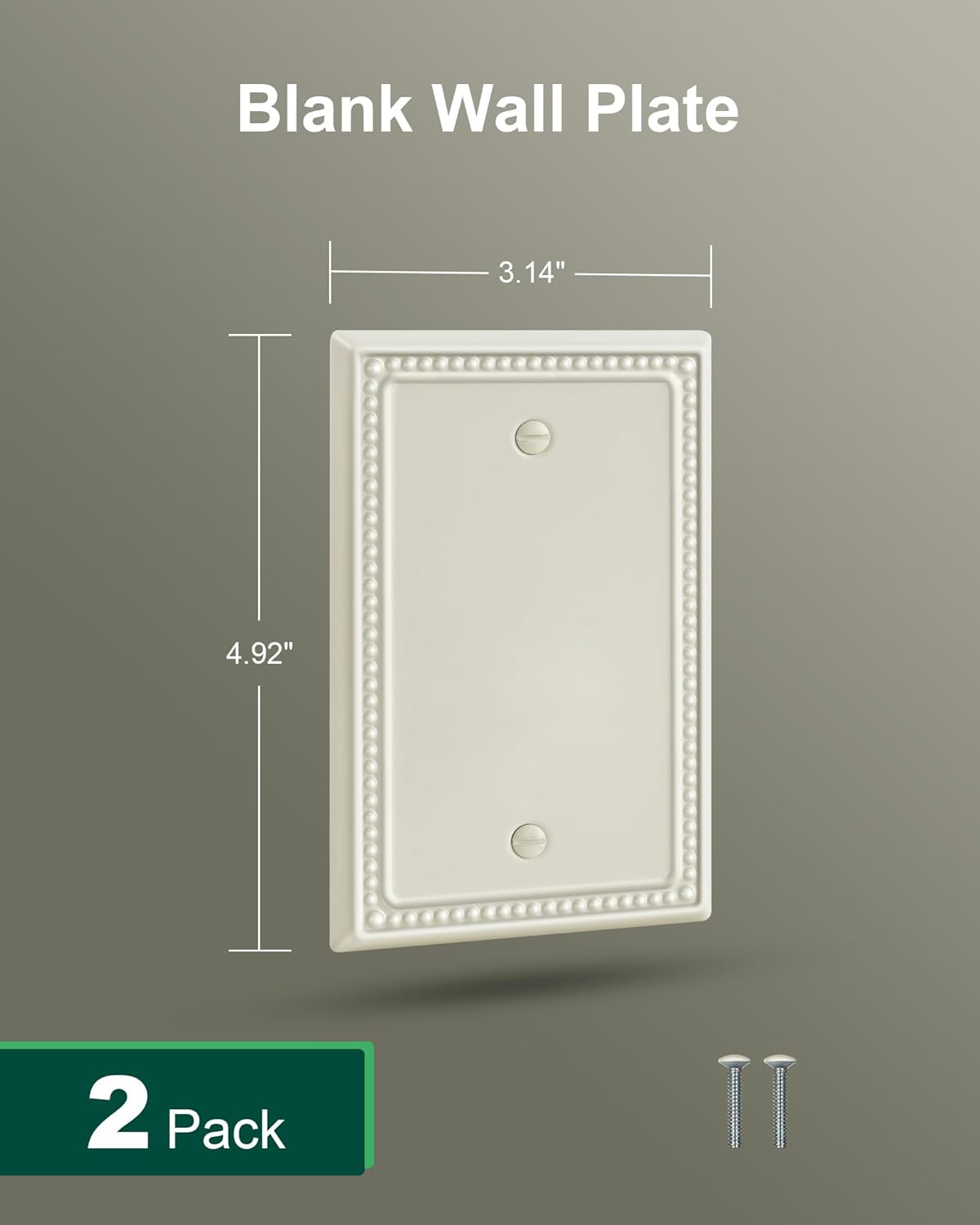 2-Pack Blank Outlet Cover Wall Plate, Metal Switch Plates Outlet Covers, Light Almond Pearls Beaded Decorative Wall Plates for Electrical Outlets