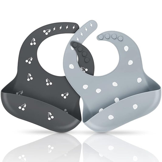 ME.FAN Silicone Baby Bibs for Babies & Toddlers | Adjustable Silicone Bibs Set of 2