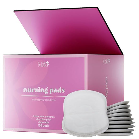 Maya by Biopure Disposable Nursing Pads for Breastfeeding | Ultra Absorbent Disposable Breast Pads with 5-Layer Protection for Breastfeeding and Pumping Moms | Individually Wrapped (100 Count)