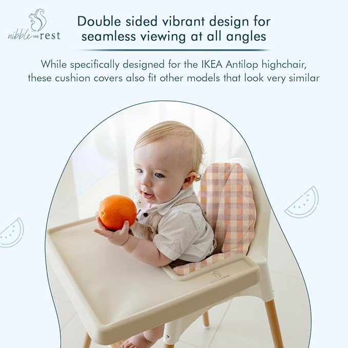 Nibble and Rest IKEA Highchair Cushion Cover for Inflatable Cushion, Compatible for IKEA Antilop Highchair Accessories, Stain-Proof&Wipeable Cover(Cushion NOT Included) (Pastelchecks)