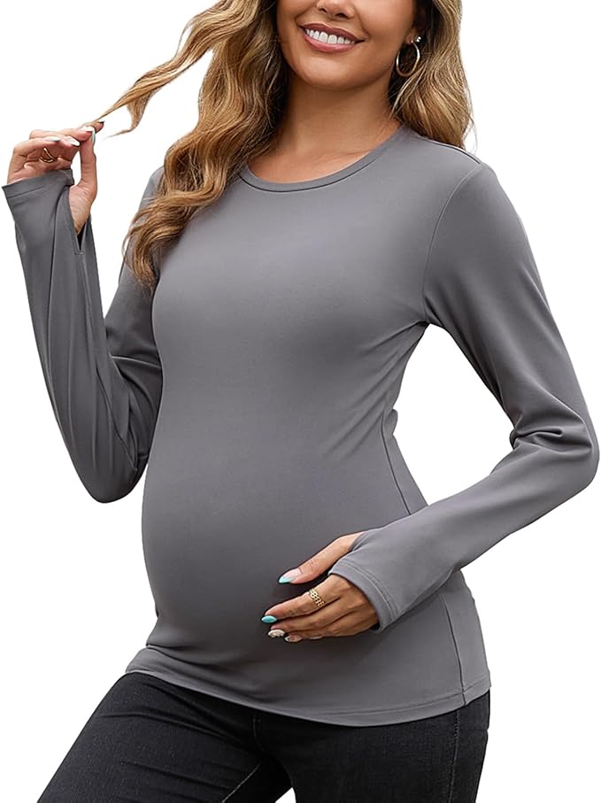 GINKANA Maternity Workout Tops Long Sleeve Pregnancy Yoga Shirts for Pregnant Women Thumb Holes Mama Clothes