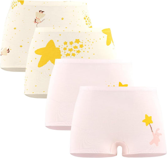 SEAUR Girls' Seamless Underwear 4-Pack Soft Breathable Ice Silk Boyshorts Panties Cute Prints Boxer Briefs for 6-16 Years