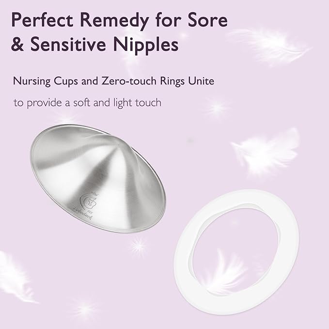 Boboduck The Original Silver Nursing Cups - 925 Silver Nipple Covers Breastfeeding - Protect and Soothe Sore Nipples - Silver Nipple Shield Guards with Soft Silicone Ring (X-Large)