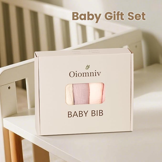 Oiomniv Muslin Baby Bibs, 6-Pack Bandana Drool Bibs Soft Cotton Adjustable Unisex Newborn, Toddler for Drooling Teething