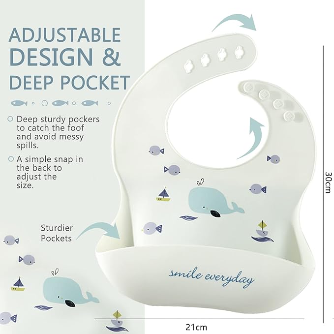 Baby Silicone Feeding Bibs, 3pcs Adjustable Waterproof Bibs for Feeding