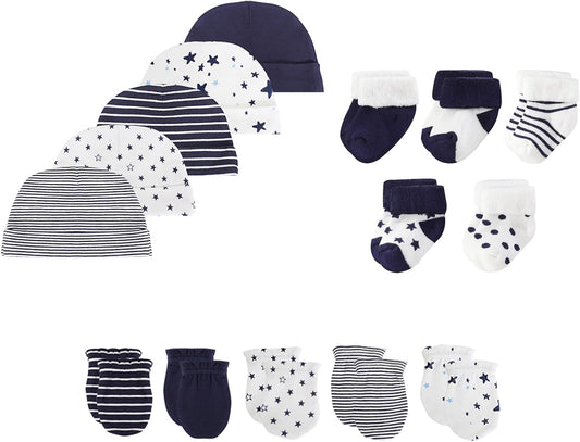 15 Pack Unisex New Born Boy Girls Hats Mittens Socks Sets Cotton Soft Infant Accessory 0-6 Months Baby Essentials