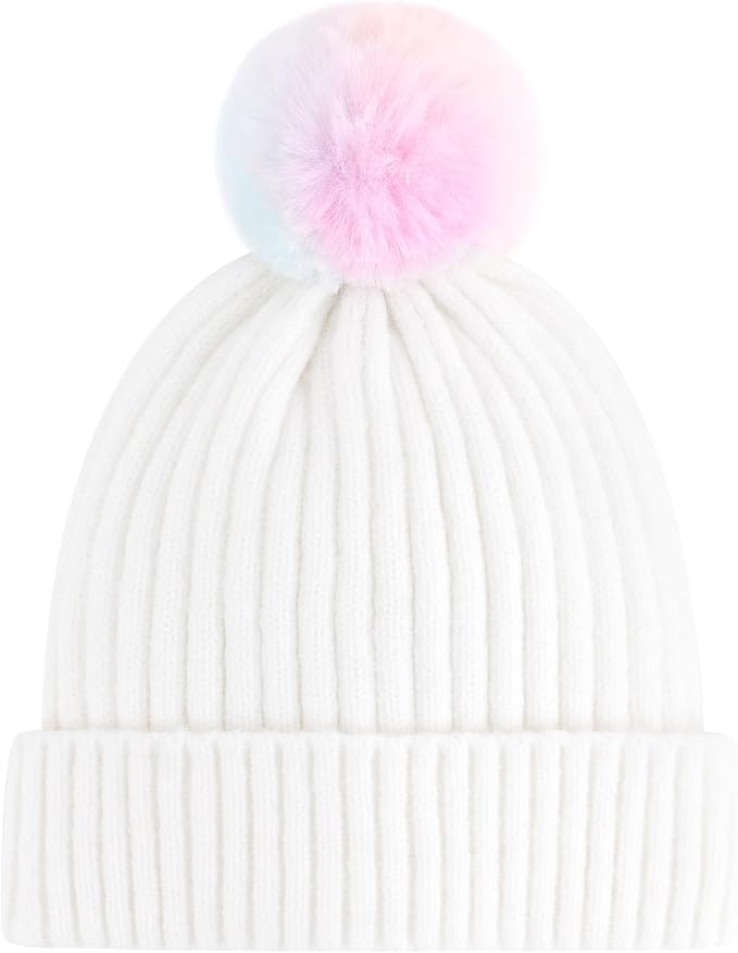 Girls Winter Hat Warm Toddler Beanie with Pom Pom Winter Hats for Baby and Kids