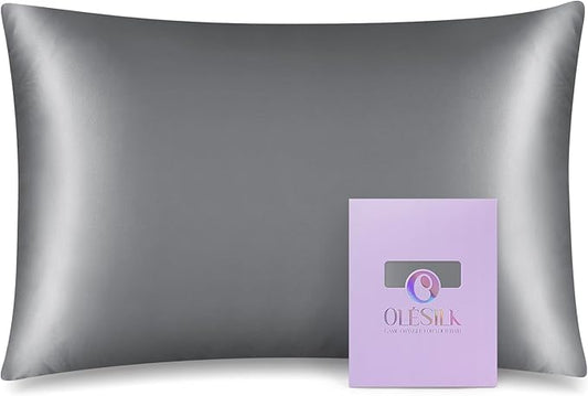 OLESILK 100% Mulberry Silk Toddler Pillowcase for Hair and Skin, Both Sides 19 Momme Pure Natural Silk Travel Pillow Cases with Hidden Zipper, 13"x 18", Silver Grey