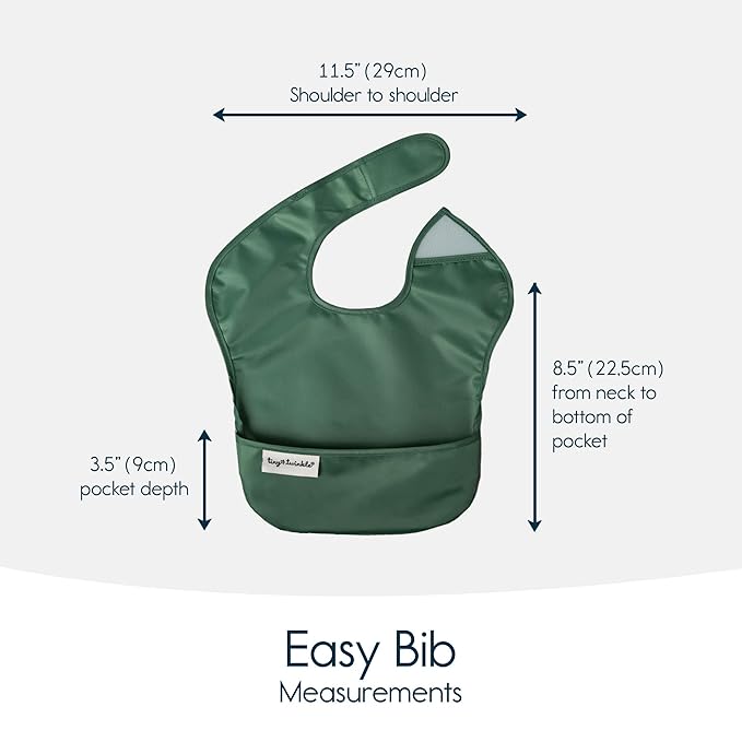 Tiny Twinkle Mess Proof Baby Bibs for Eating – Waterproof, Wipeable Toddler Bibs with Pocket – Baby Food Bibs for Girls & Boys(3 Pack,Olive. Slate)