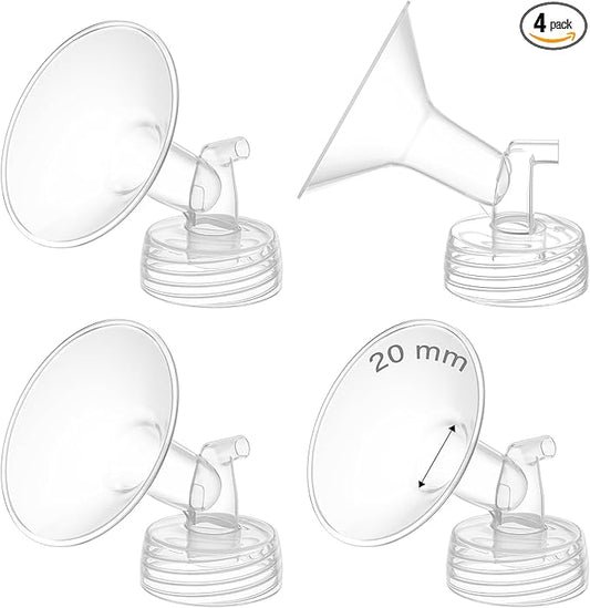 4PCS 20mm Breast Pump Flanges, Compatible with Spectra S1/S2/9Plus/Synergy Gold, Motif Luna, Wide-Mouth Bottle Fit, Breast Pump Accessories