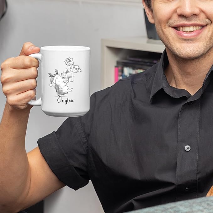 Hedgehog White Ceramic Coffee Mug, Personalized Hedgehog Accent Coffee Cup Gift For Dad Mom Daughter Son Kids, Funny Animal Travel Mug 11 Oz 15 Oz, Custom Name Hedgehogs Teacup Gift For Birthday Xmas