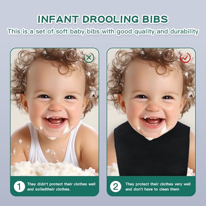 8 Pack Baby Bibs Unisex Adjustable with Snaps Ultra Soft Absorbent Drooling Teething for Boys and Girls