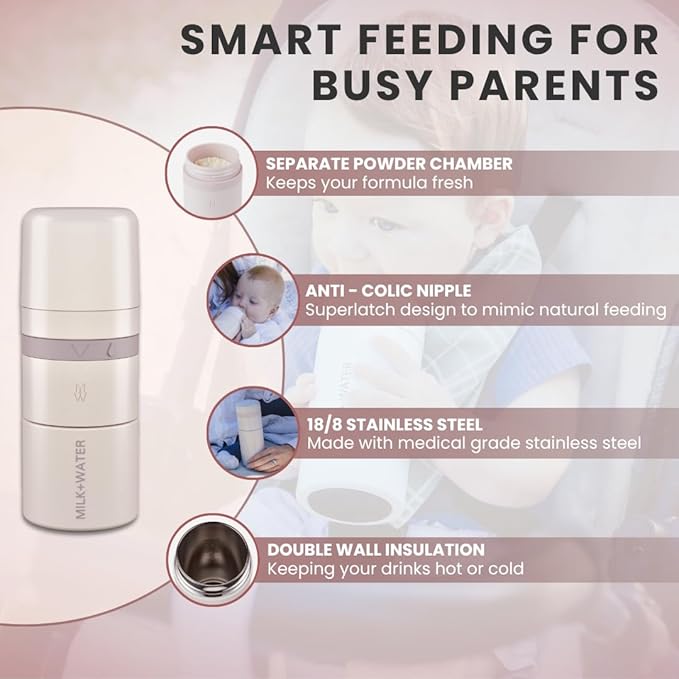 MILK & WATER All in One Baby Bottle & Baby Formula Dispenser On The Go, 5oz - Keeps Water Warm & Formula Fresh - Baby Formula Mixing Bottle with Anti Colic Nipple - Leak-Proof - 3+ Months (Pink)