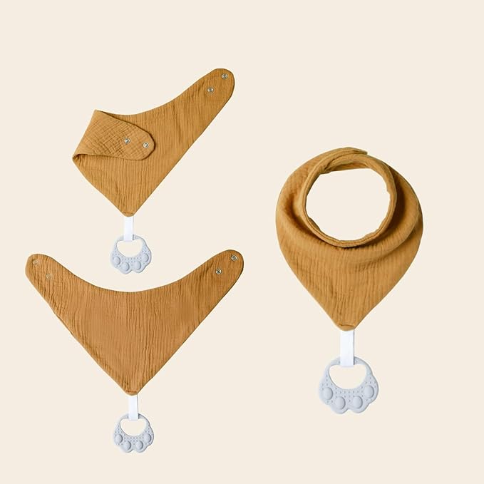 Baby Teething Bibs 6-Pack with Attachable Teether - 100% Organic Cotton, Super Absorbent & Soft Drool Bibs