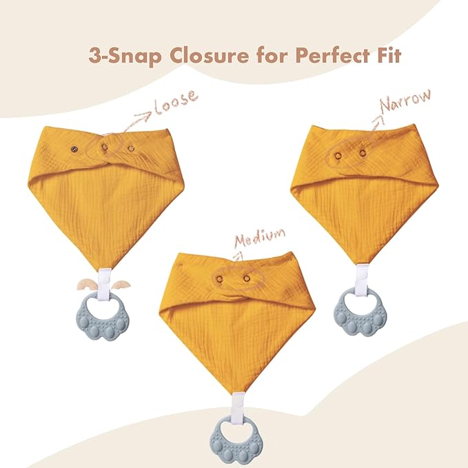 Baby Teething Bibs 6-Pack with Attachable Teether - 100% Organic Cotton, Super Absorbent & Soft Drool Bibs