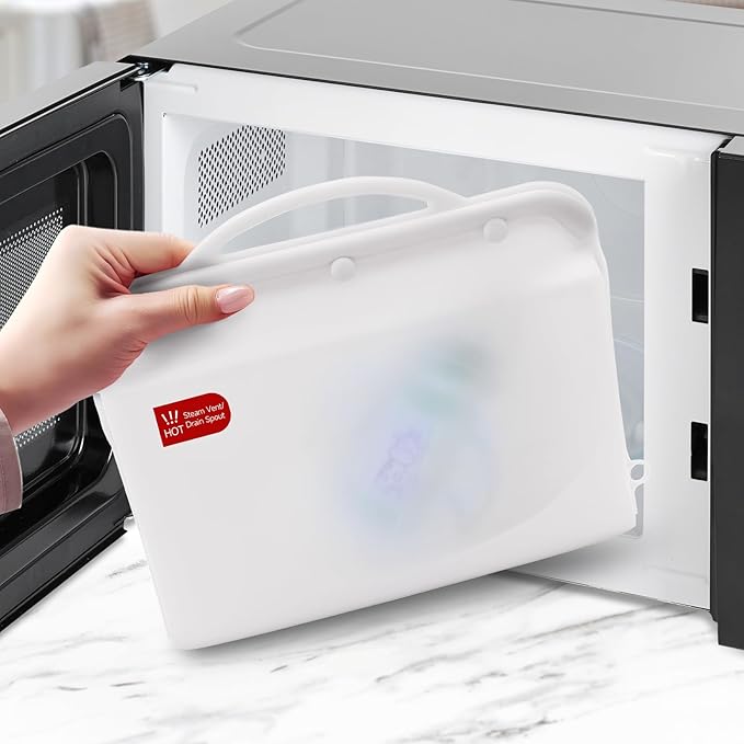 Silicone Microwave Steam Sterilizer Bag for Baby Bottles, Reusable Sterilizing Bag for Pump Parts and Toddler Accessories, Easy to Use Sterilizer Bags Perfect for Home and Travel, White (1PC)